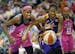 Sylvia Fowlers left tried to steal the ball from Candace Parker of the Sparks in the second half. Minnesota Lynx beat the Los Angles Sparks 72-64 at T