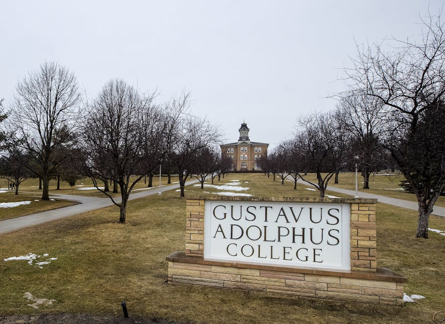 Gustavus Adolphus College in St. Peter, MN. Gustavus Adolphus College was hit by a tornado in 1998 destroying 2,000 trees and 80 percent of the windows on campus buildings. ] CARLOS GONZALEZ &#xef; cgonzalez@startribune.com &#xf1; March 26, 2018, 20 the anniversary of Tornado that hit Minnesota River Valley in March 1998 hitting St. Peter and Comfrey, a city of 40.