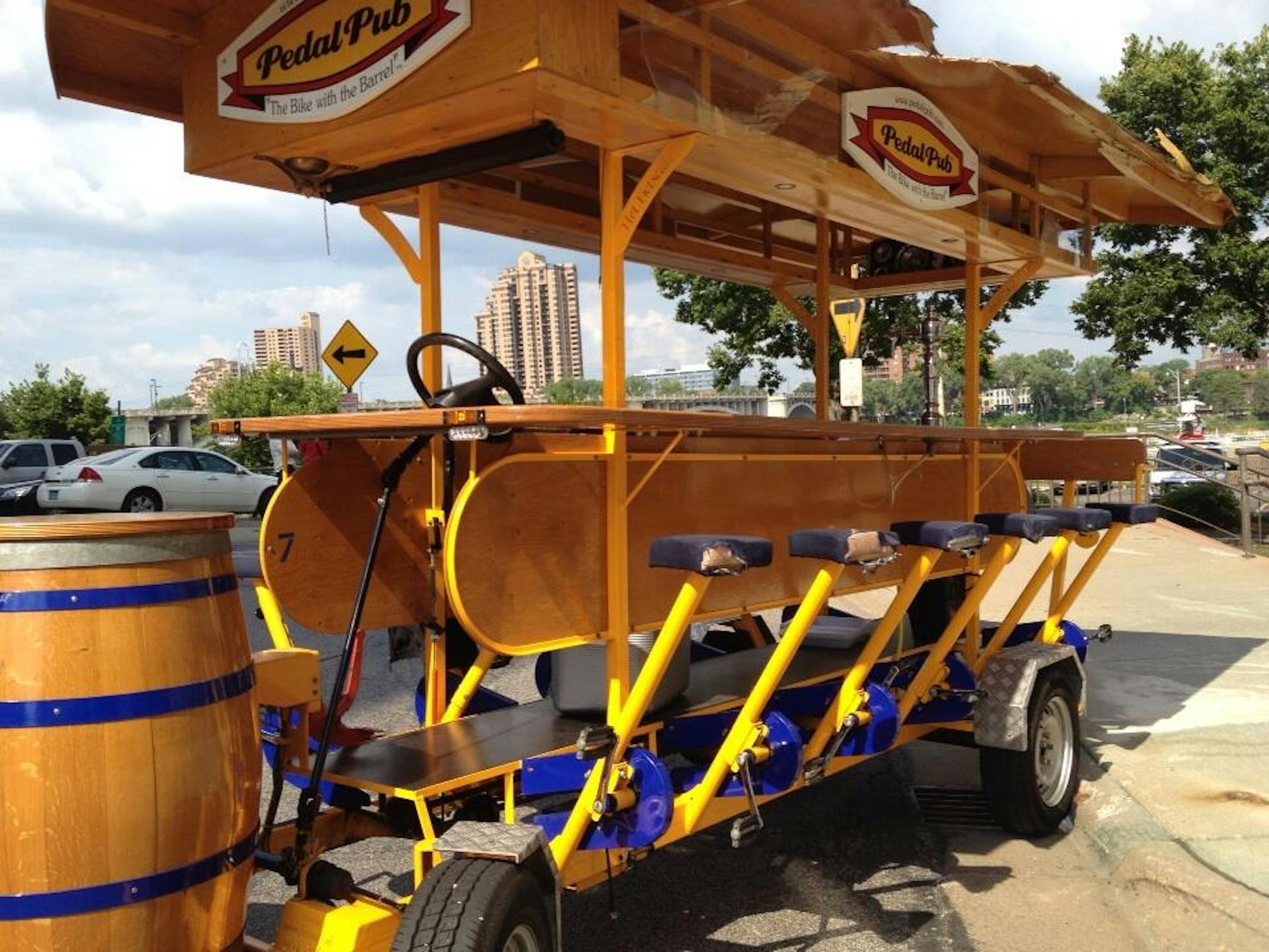 The Pedal Pub showed some roof damage after it rolled Thursday afternoon.