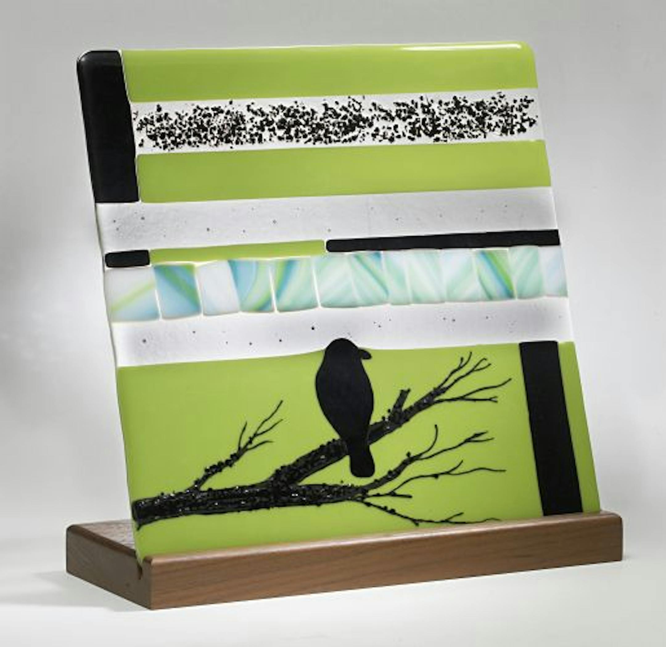 "Raven" art glass by Julie Keller will be at the St. Paul Art Crawl.