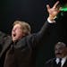 FILE - In this April 2, 2005 file photo, Wrestler Rowdy Roddy Piper gestures to the crowd after being inducted into the WWE Hall of Fame at the Induct