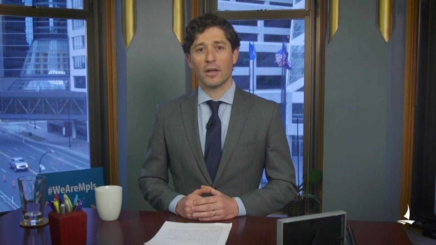 Screenshot from the State of the City address by Minneapolis Mayor Jacob Frey, delivered Wednesday, April 29, 2020.