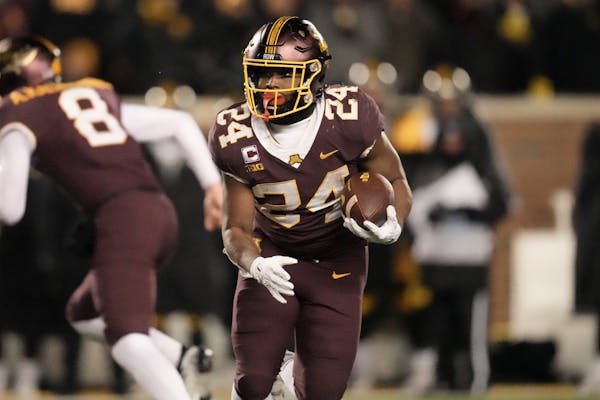Gophers running back Mohamed Ibrahim carried the ball in the fourth quarter against Iowa.
