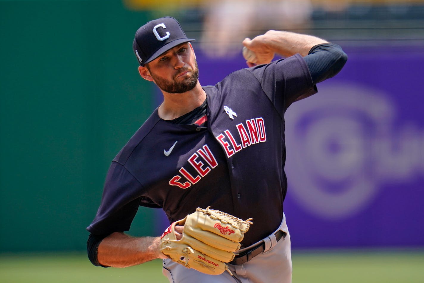 Cleveland Indians starting pitcher Sam Hentges delivers during the first inning of a baseball game against the Pittsburgh Pirates in Pittsburgh, Sunday, June 20, 2021. (AP Photo/Gene J. Puskar)