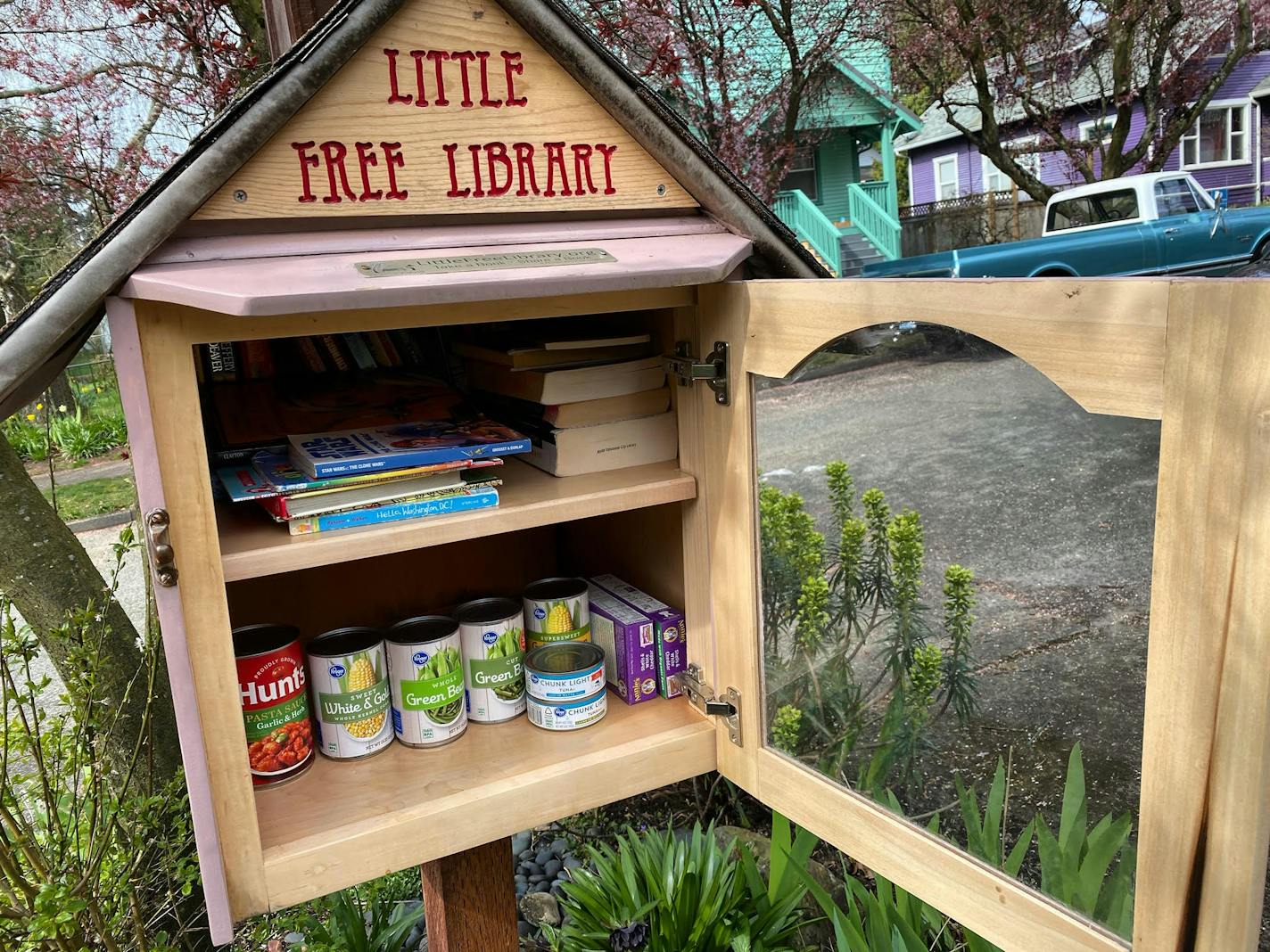 A Seattle Little Free Library is packed with useful things.