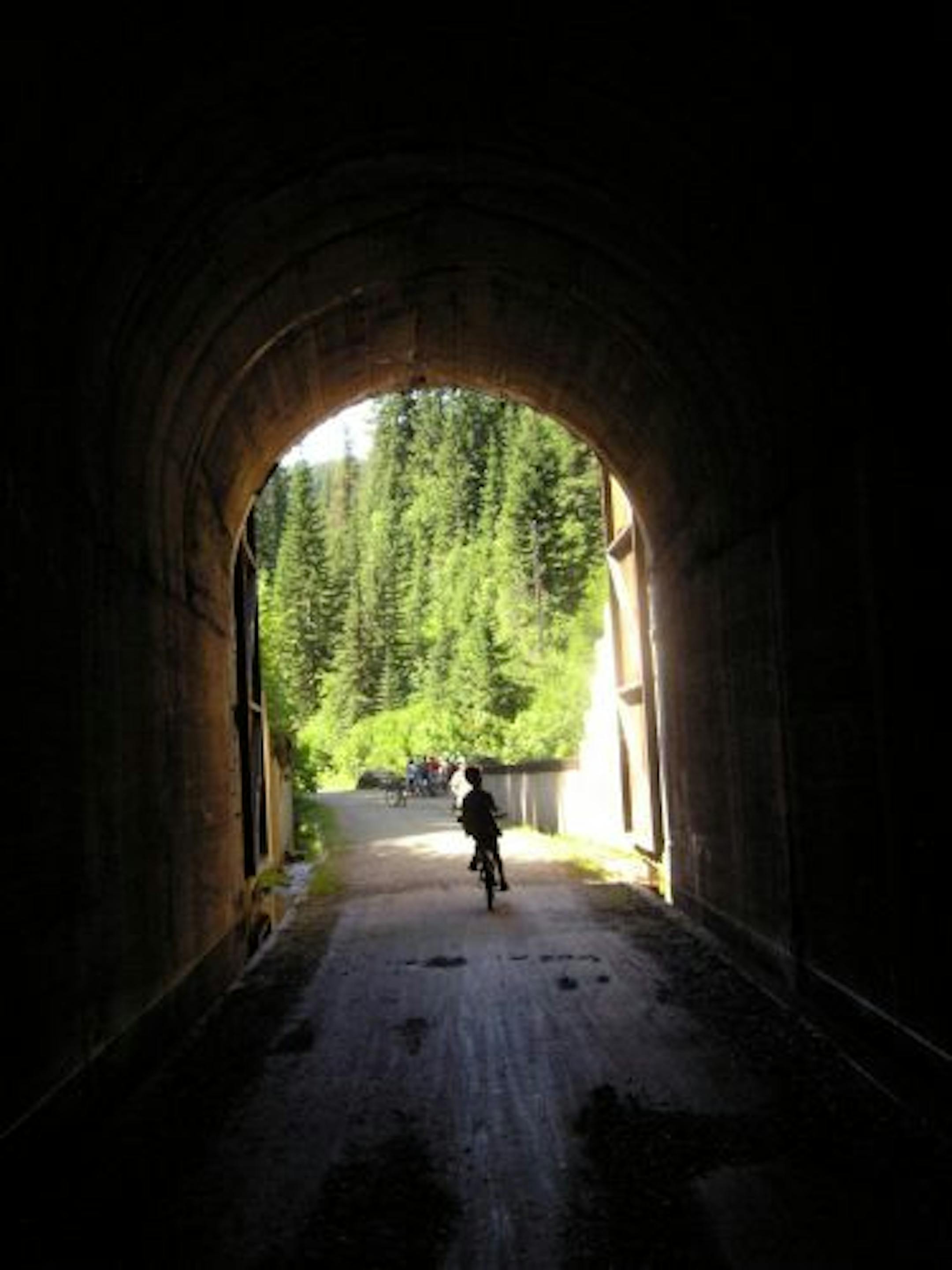 The 15-mile bike path known as the Route of the Hiawatha cuts through the Bitterroot Mountains at the Montana and Idaho border.