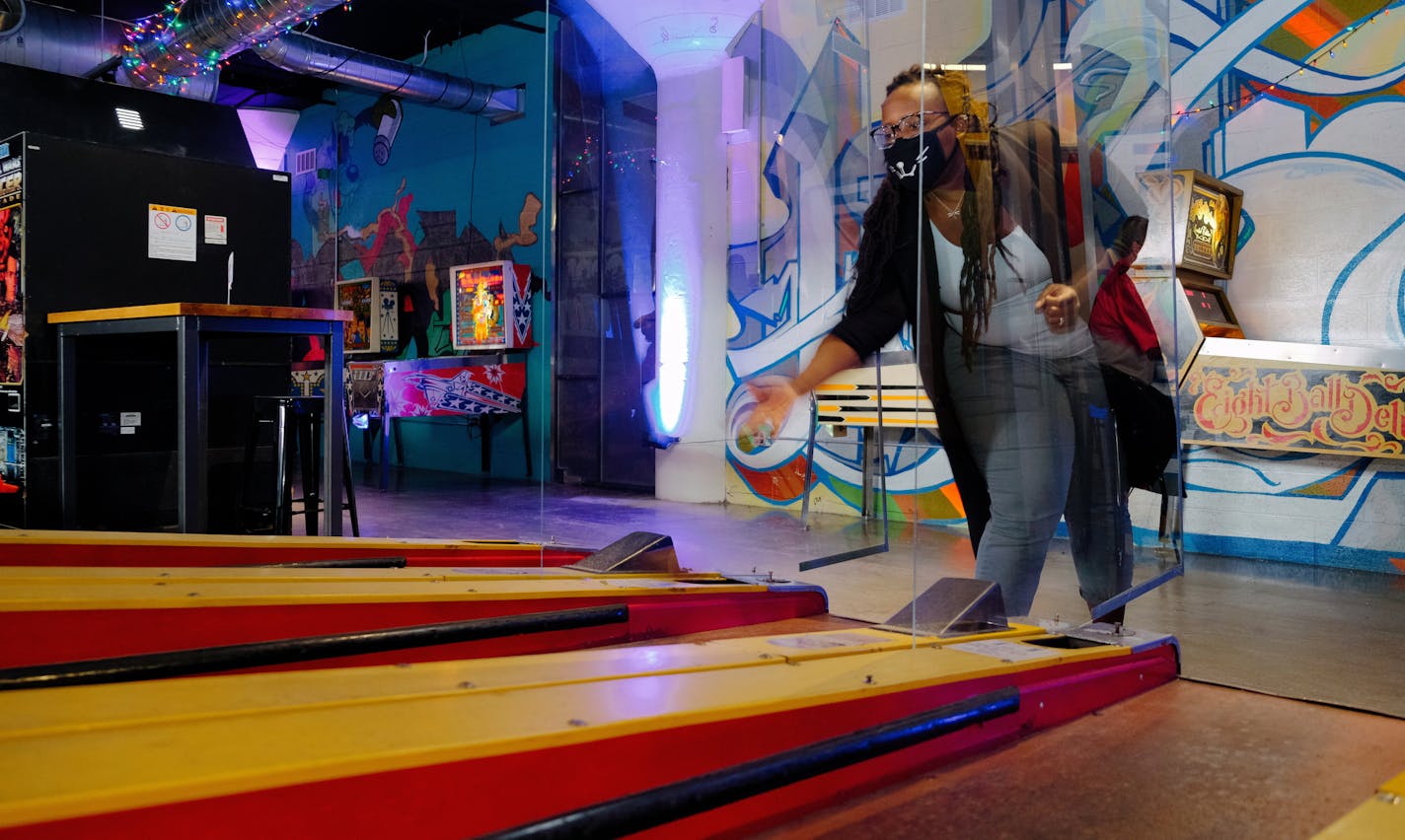 At Can Can Wonderland in St. Paul, find plexiglass barriers on the skee-ball machine.