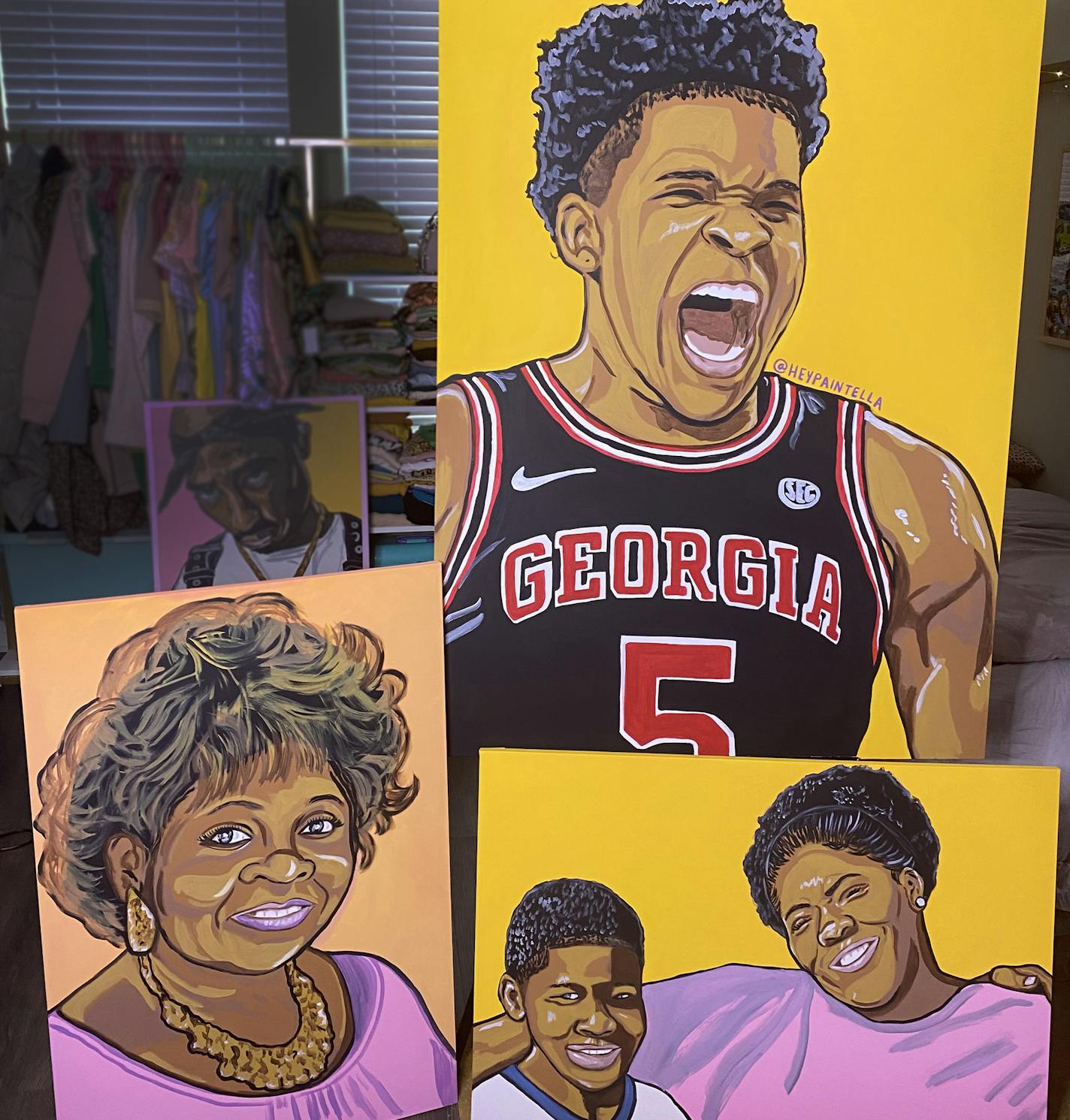 The Atlanta-based artist @heypaintella did three paintings for Anthony Edwards and his family. Edwards, the Timberwolves' No. 1 draft choice, is featured in the top painting. The other paintings are of Edwards' mother, Yvette, and grandmother Shirley, left. Both women died of cancer within eight months while Edwards was in eighth grade. He wore No. 5 because both died on the fifth of the month.