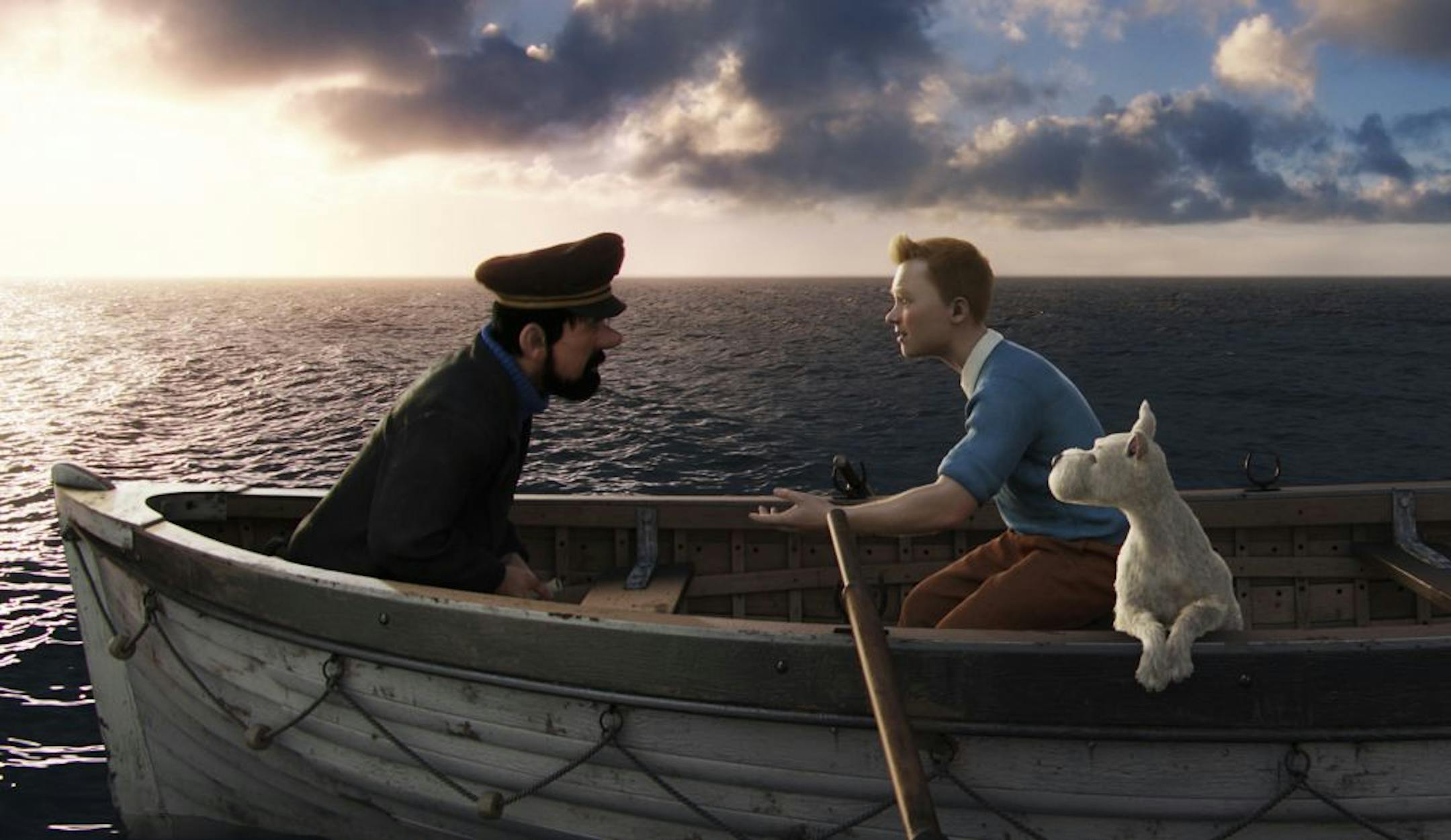 Left to right: Captain Haddock (Andy Serkis), Tintin (Jamie Bell), and Snowy in THE ADVENTURES OF TINTIN, from Paramount Pictures and Columbia Pictures in association with Hemisphere Media Capital.