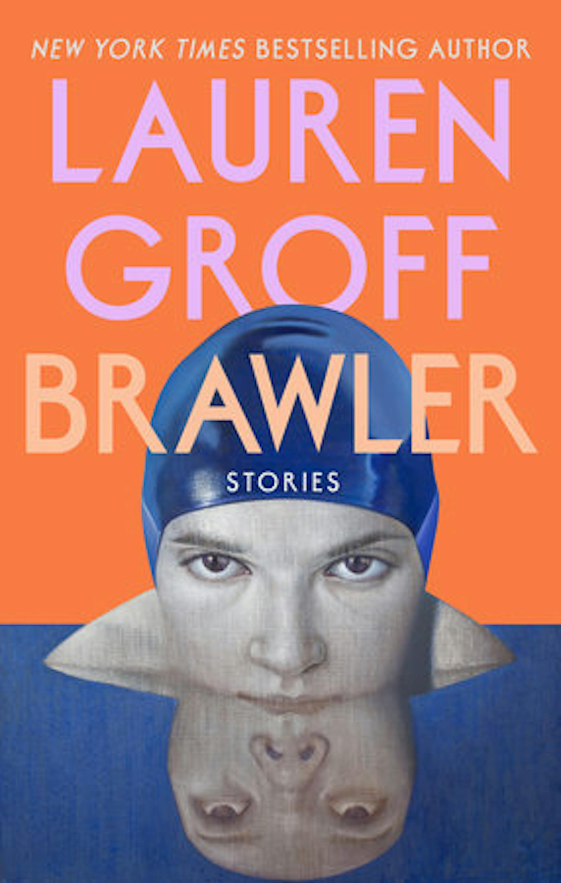orange and blue cover of Brawler is a painting of a woman's head, emerging from water and clad in a swim cap