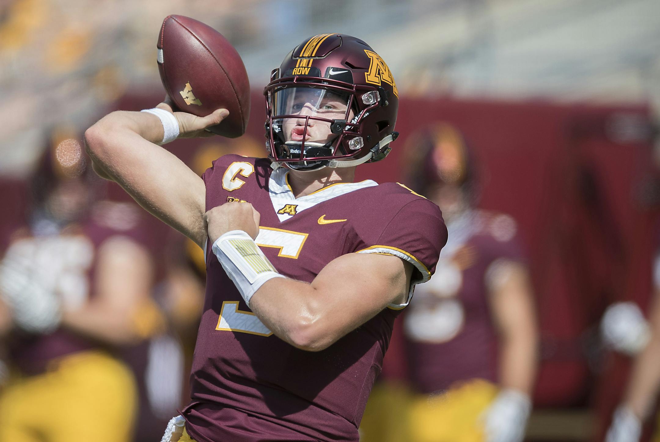 Minnesota's quarterback Zack Annexstad warmed up before Minnesota took on Miami (Ohio), Saturday, September 15, 2018 in Minneapolis, MN. ] ELIZABETH FLORES ï liz.flores@startribune.com