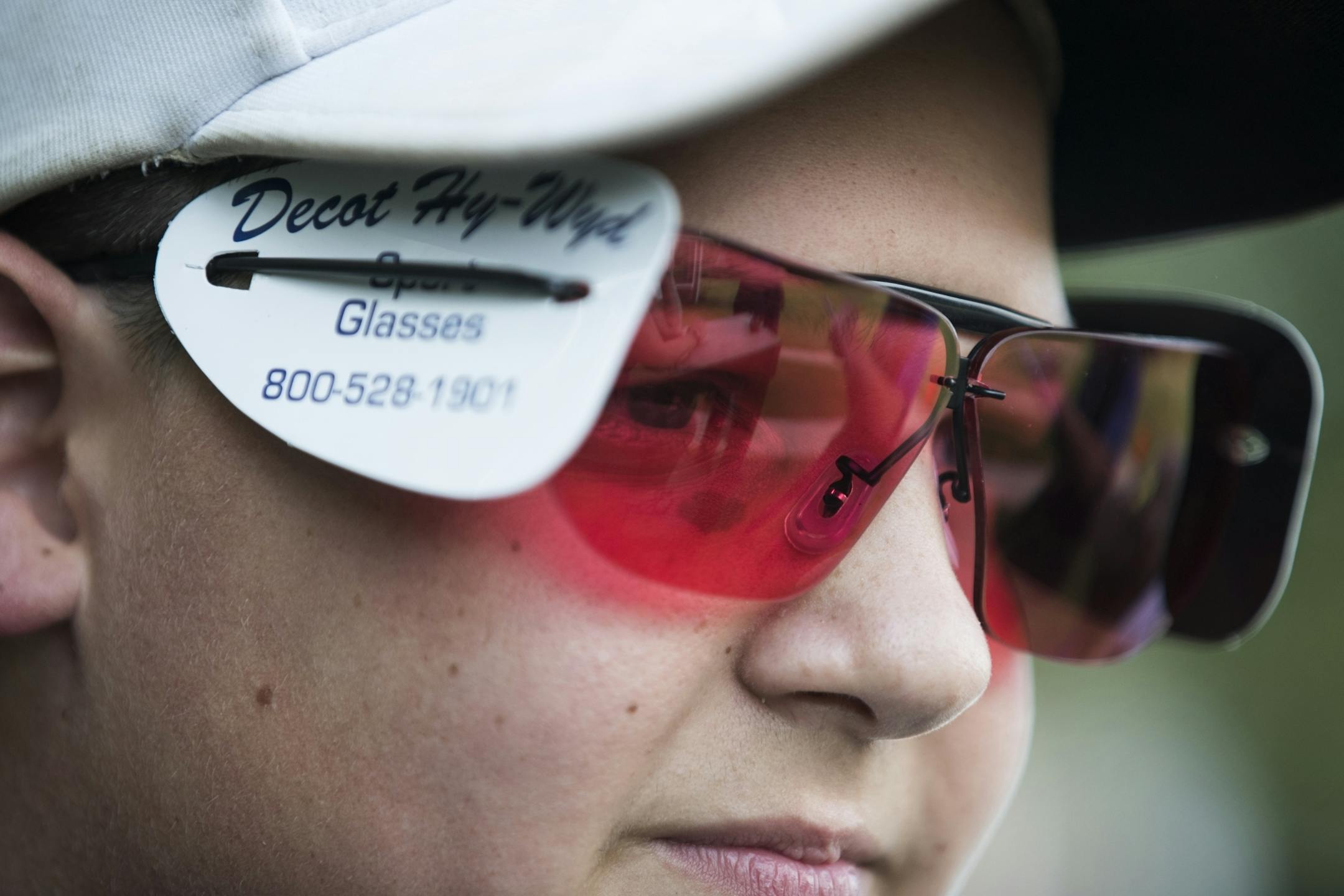 Barrett Swenson, 14, of the Wayzata High School Trap Team, puts his game face on before a friendly shooting competition with the Plymouth Police.