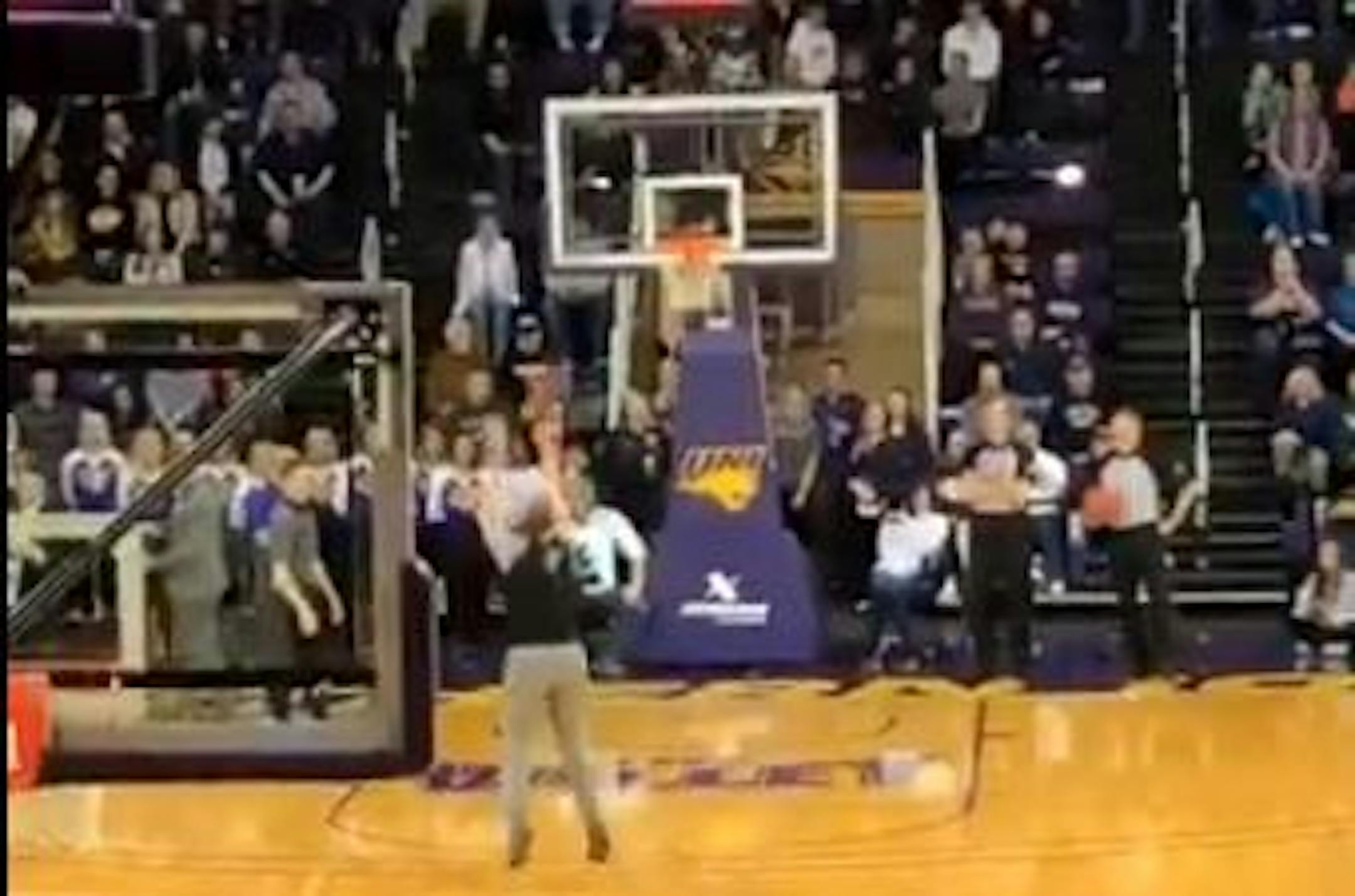 Mankato West graduate Dalton Hinsch was awarded $10,000 by the University of Northern Iowa and an Iowa seed company even though it took him longer than 24 seconds to hit all of the shots needed to win the contest at a UNI basketball game last week.