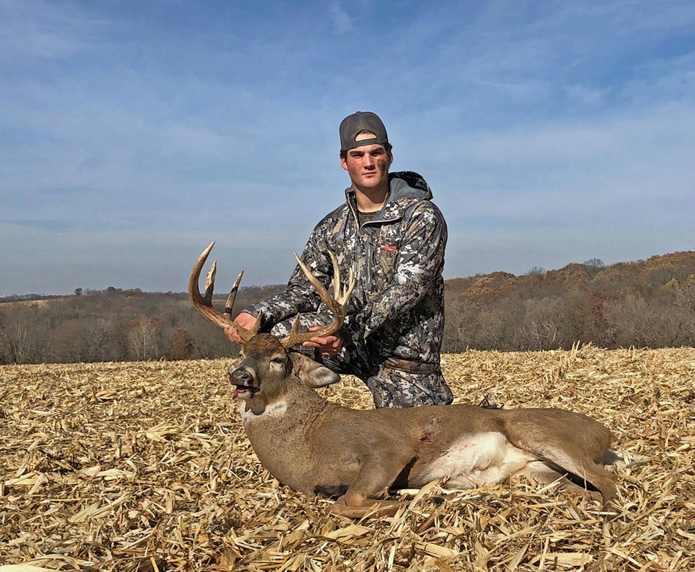 Jake Gonse, 16, of Anoka, felled this monster 12-pointer in Houston County on opening morning. His grandfather, retired Star Tribune outdoors columnist Ron Schara, was hunting nearby, as was Jake's dad, Don Gonse.