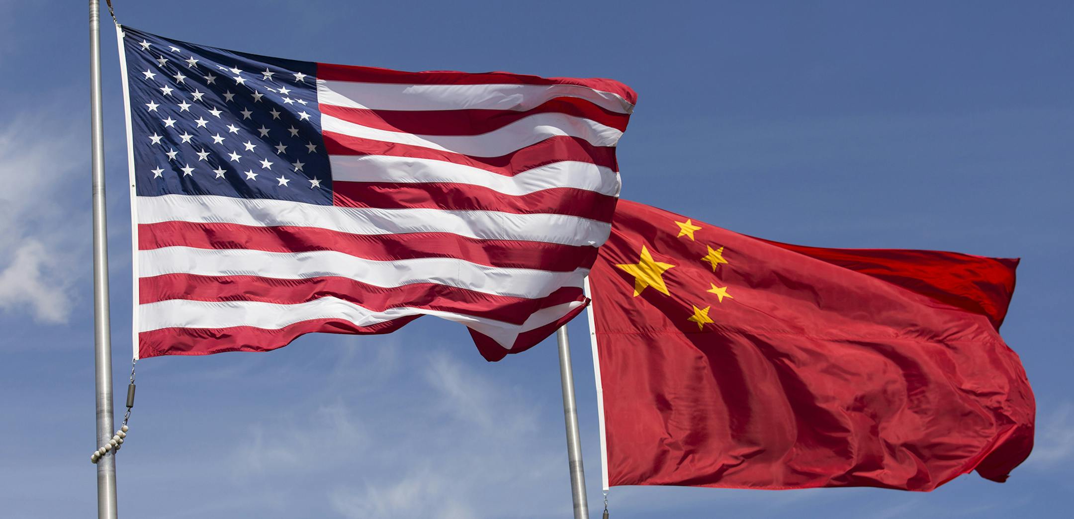 iStockphoto.com
The flag of the United States of America and the flag of the Republic of China fly together on flag poles next to each other.