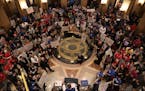Education Minnesota and labor allies packed the State Capitol Rotunda protesting cuts to public education Saturday.