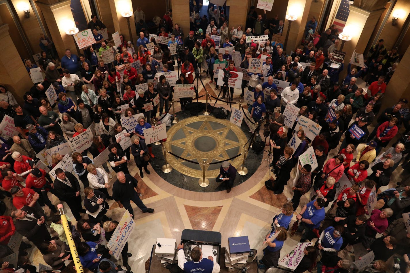 Education Minnesota and labor allies packed the State Capitol Rotunda protesting cuts to public education Saturday.