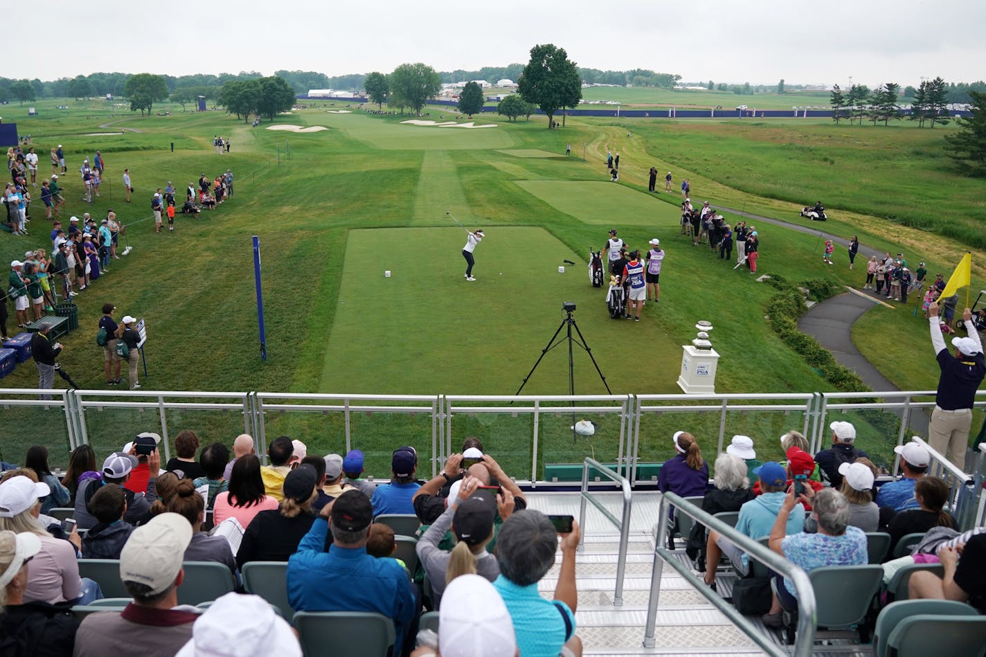 Hannah Green teed off on the first hole as spectators watched from the gallery Sunday. ] ANTHONY SOUFFLE • anthony.souffle@startribune.com Golfers took part in the final day of competition play during the KPMG Women's PGA Championship Tournament Sunday, June 23, 2019 at Hazeltine National Golf Club in Chaska, Minn.