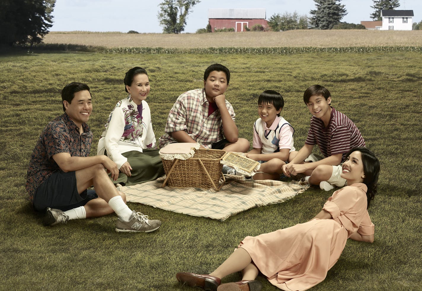 FRESH OFF THE BOAT - ABC's "Fresh Off the Boat" stars Randall Park as Louis Huang, Lucille Soong as Grandma Huang, Hudson Yang as Eddie Huang, Ian Chen as Evan Huang, Forrest Wheeler as Emery Huang and Constance Wu as Jessica Huang. (ABC/Bob D'Amico)