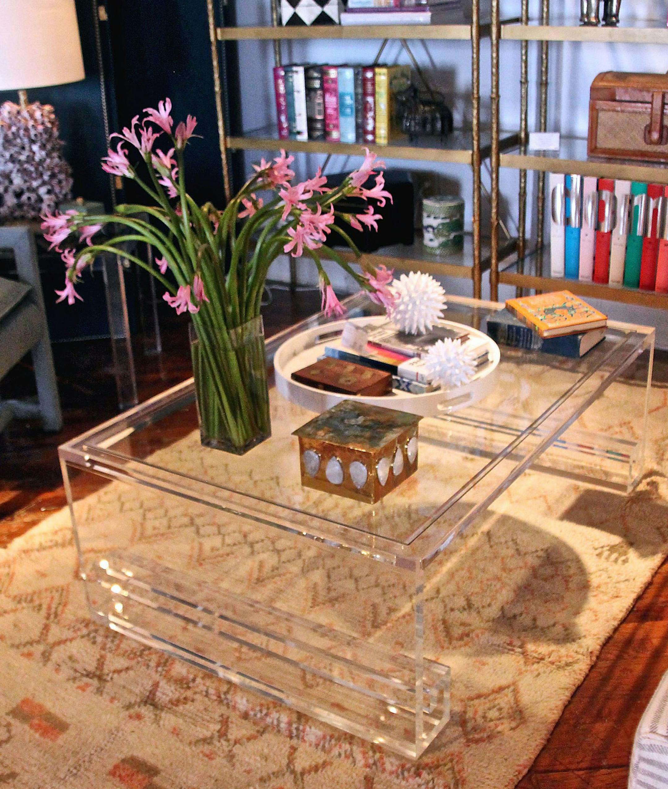 Highland House's Molly coffee table with Greek Key design and a glass insert top. (Patricia Sheridan/Pittsburgh Post-Gazette/TNS) ORG XMIT: 1187682