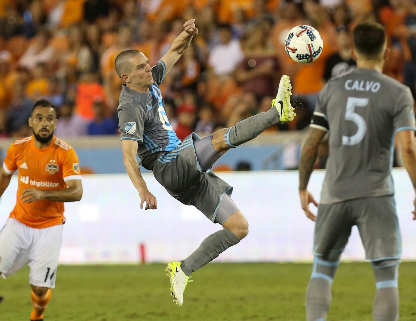 United&#x2019;s Sam Cronin kicked the ball downfield against Houston in a recent MLS match. Since he and Marc Burch joined the Loons, the team&#x2019;s defense has improved.