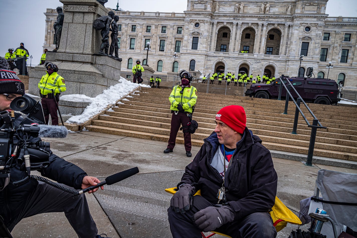 Robert Marvin, a Trump supporter peacefully protested on the steps of the Minnesota State Capitol.There was heavy security at the State Capitol in case of violent protesters. ] Heavy security at the State. Capitol in case of violent protesters. RICHARD TSONG-TAATARII ¥ richard.tsong-taatarii@startribune.com