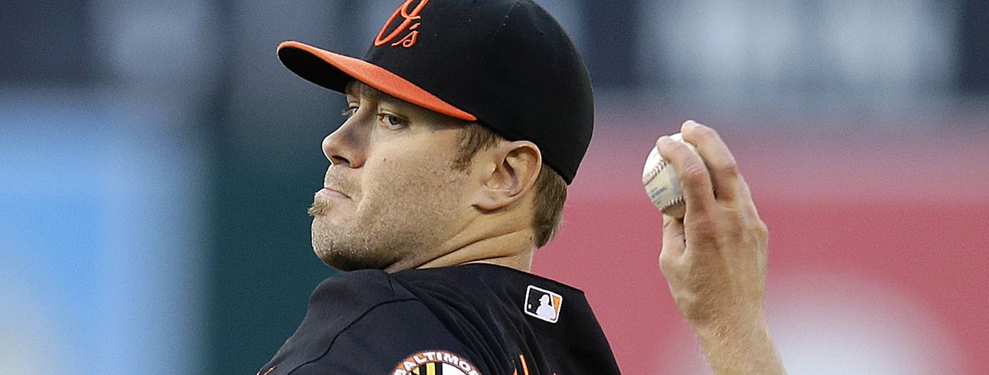 Baltimore Orioles' Chris Tillman works against the Oakland Athletics in the first inning of a baseball game Friday, July 18, 2014, in Oakland, Calif. (AP Photo/Ben Margot) ORG XMIT: OAS104