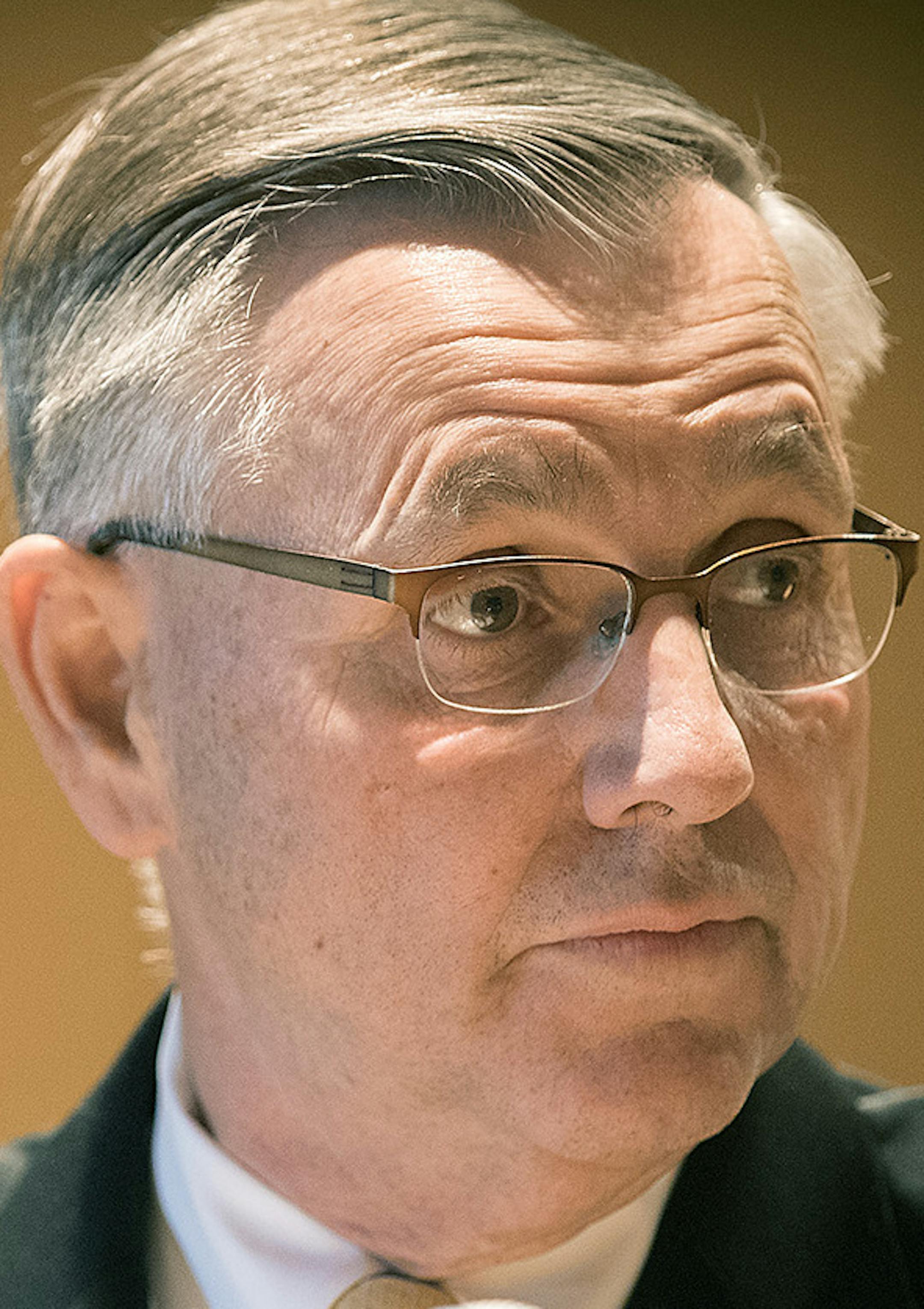 University of Minnesota Board of Regents Chair Dean Johnson addressed the media regarding the unofficial inquiry into a reported leak of confidential information at the McNamara Center, Thursday, May 11, 2017 in Minneapolis, MN. ] ELIZABETH FLORES ï liz.flores@startribune.com