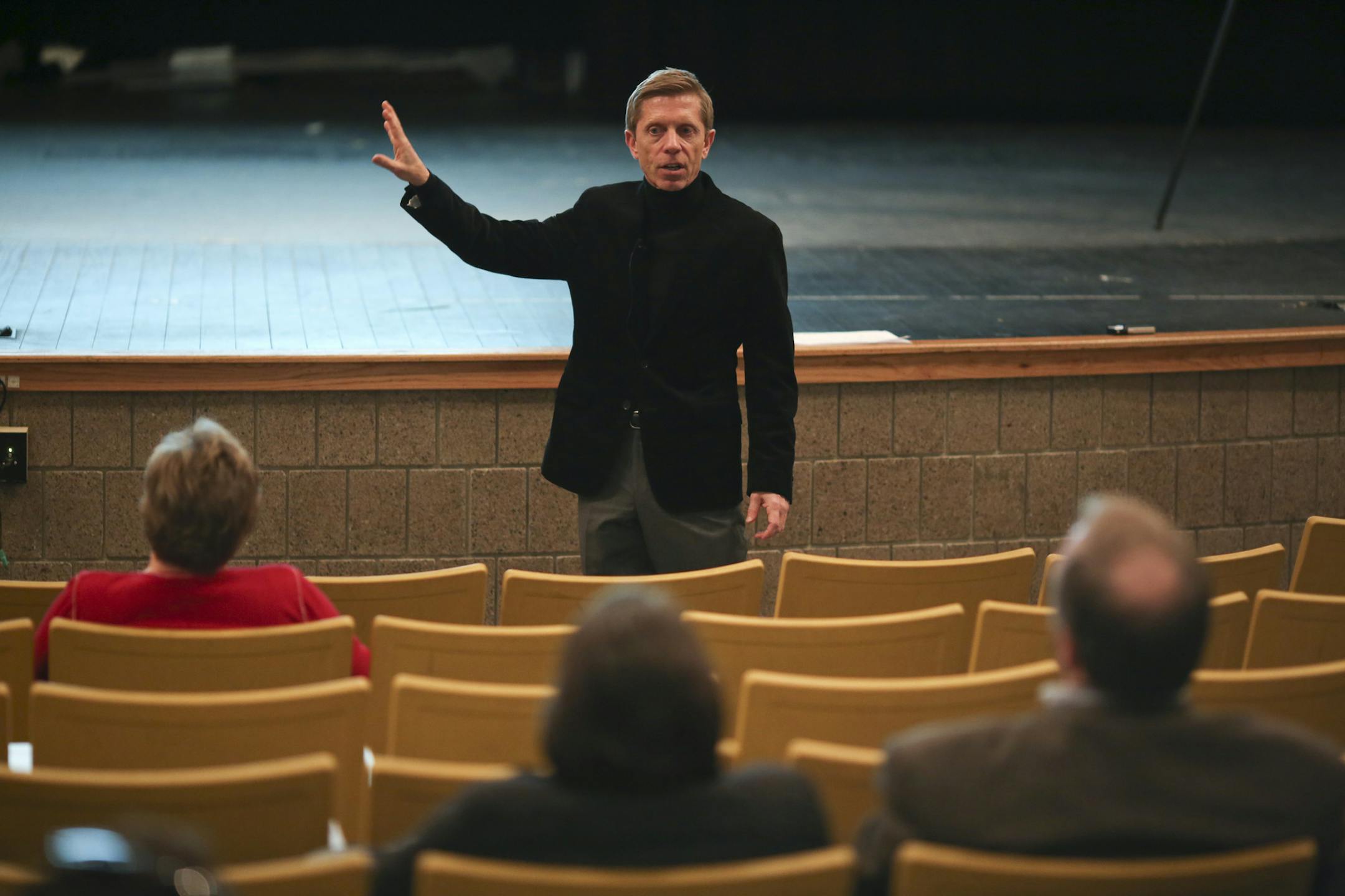 As part of its "Envision Lakeville" process, consultants hired by the city invited people to a series of forums where they can express their opinions on a series of questions about what they want to see in the city's future. Participants used hand held wireless devices to vote on the questions and see real-time results Monday night, March 25, 2013 at Kenwood Trail Middle School. Consultant Craig Rapp, of Craig W. Rapp Associates, LLC, ran the meeting that asked participants their opinions on how