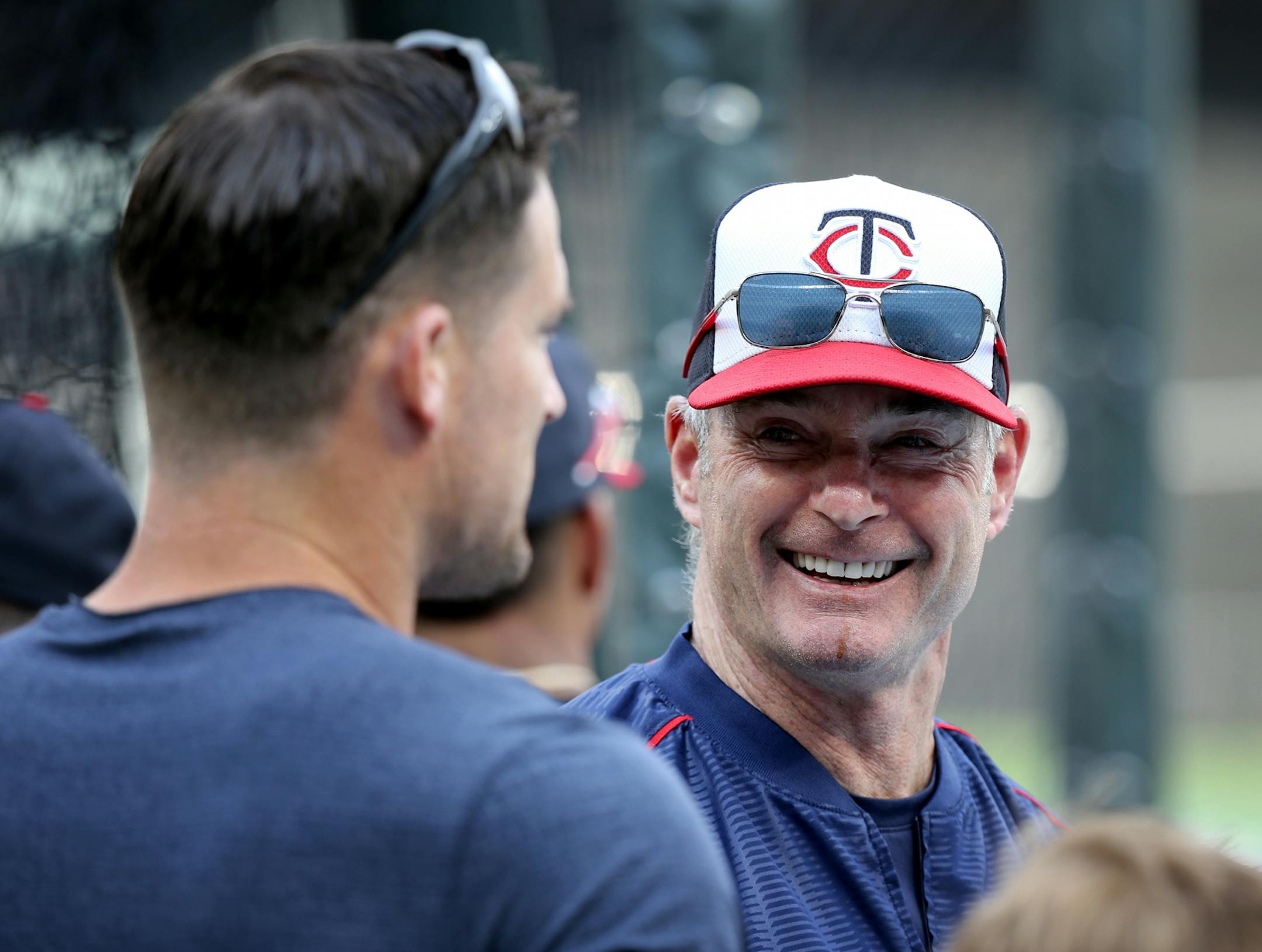 Former Twins slugger Josh Willingham was back at Target Field as a fan, along with his sons, as he chatted with manager Paul Molitor before the start of the Tampa Bay at Minnesota Twins game Friday, May 26, 2017, at Target Field in Minneapolis, MN.