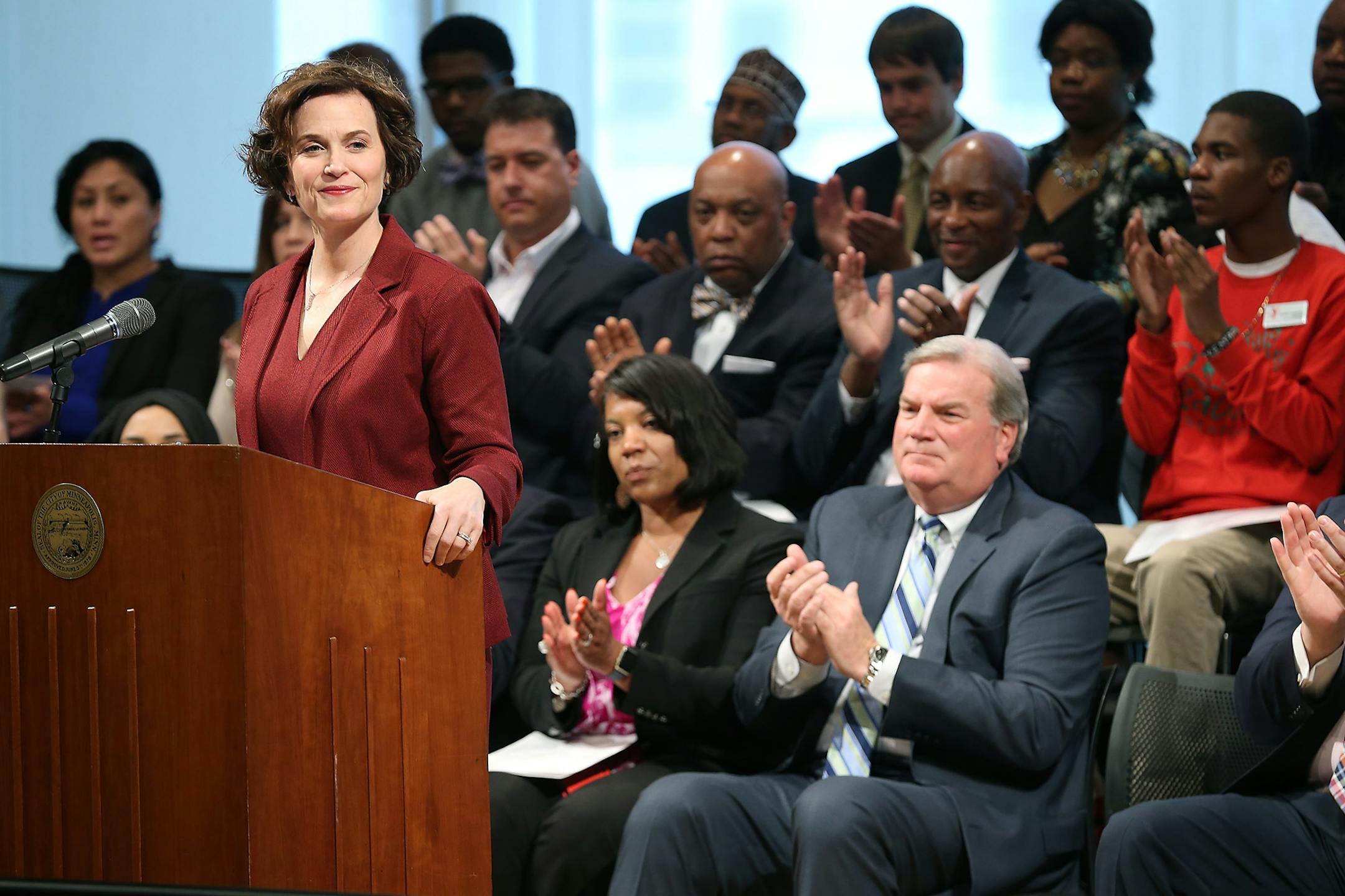 Minneapolis Mayor Betsy Hodges delivered her 2016 State of the City address at the MacPhail Center for Music, Tuesday, May 17, 2016 in Minneapolis, MN.