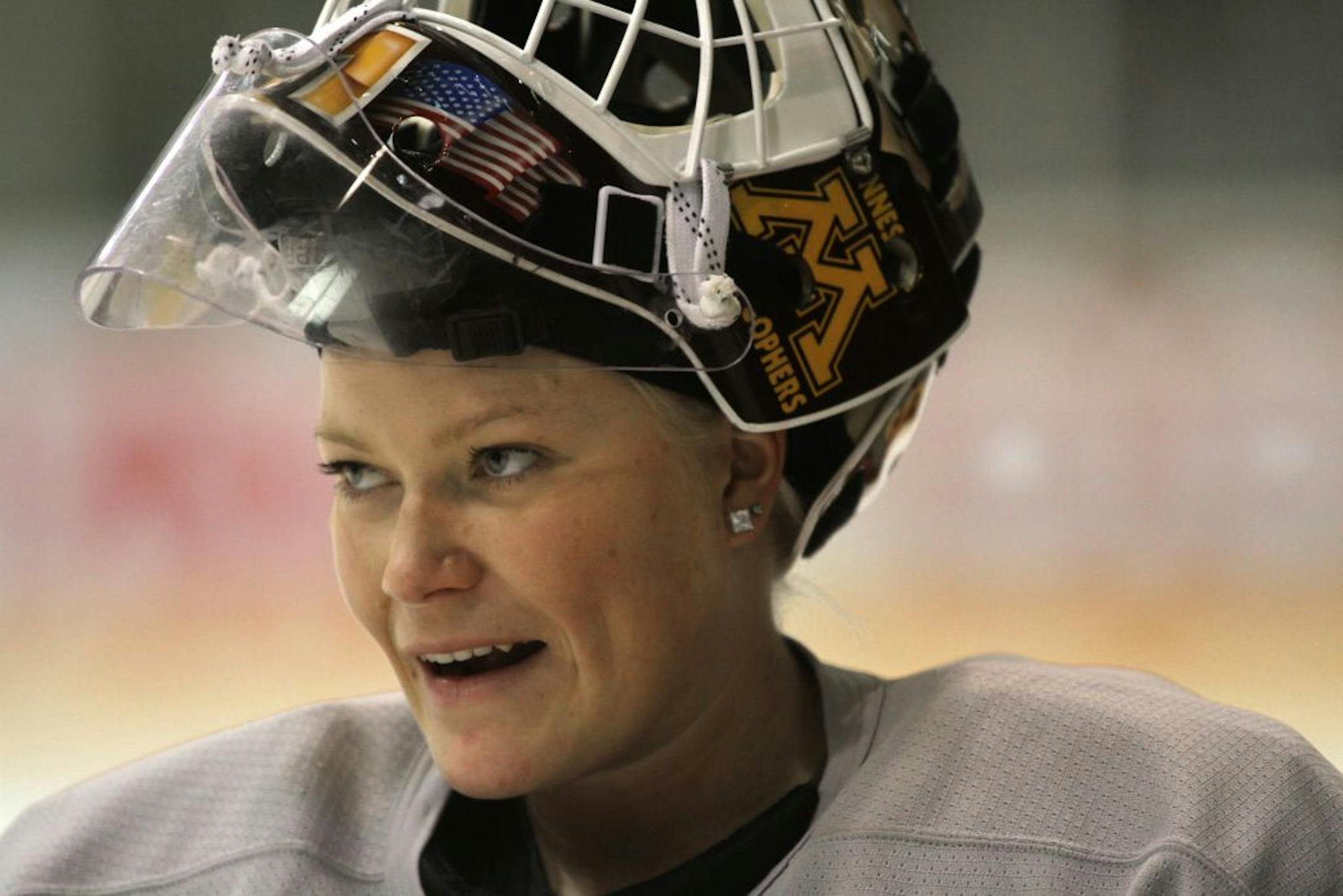 Gophers women's hockey goalie Noora Raty took a break during a practice at Ridder Center.