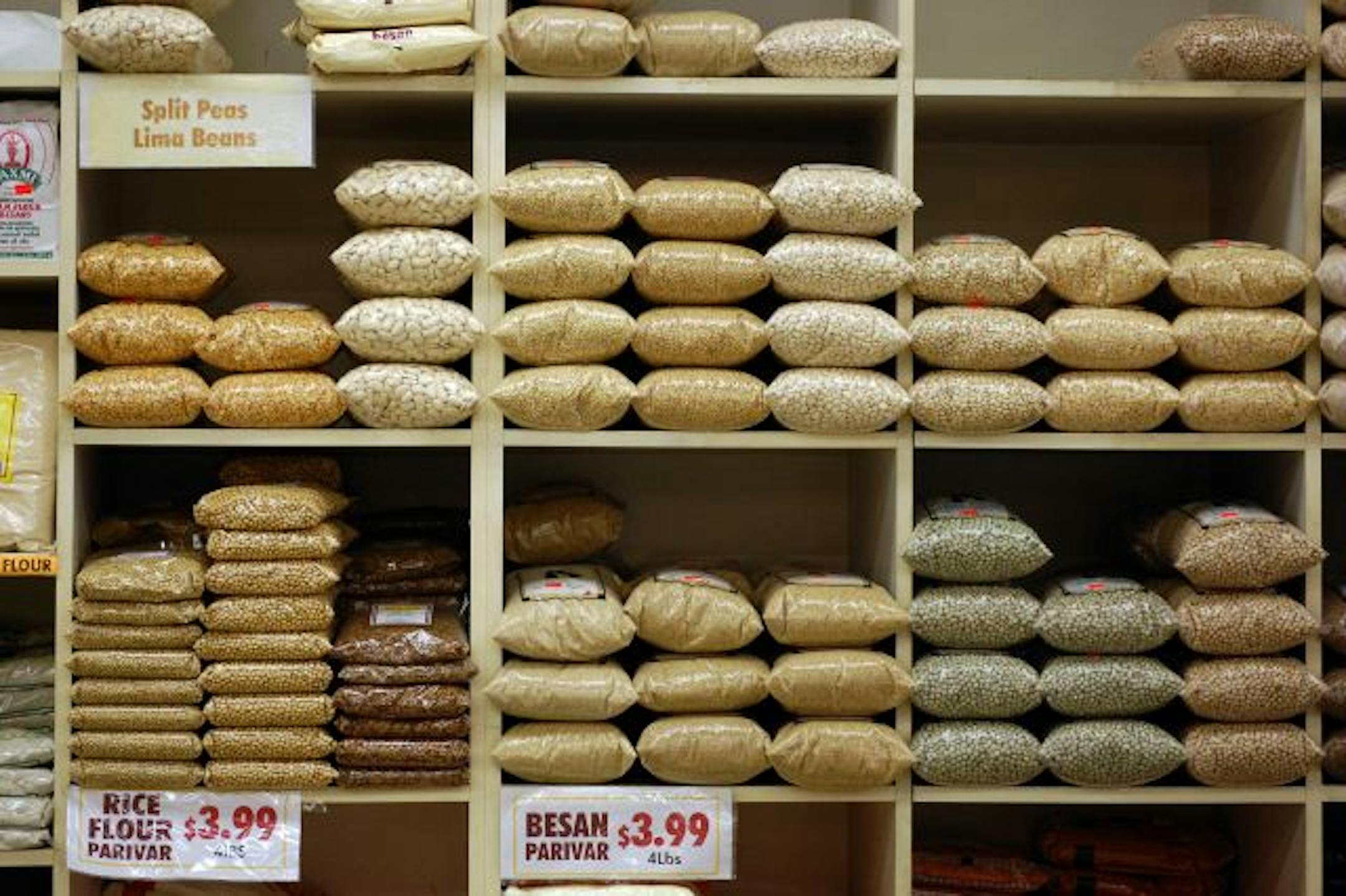 Beans and other grains in a Hindu market on Chicago N. Devon Avenue.