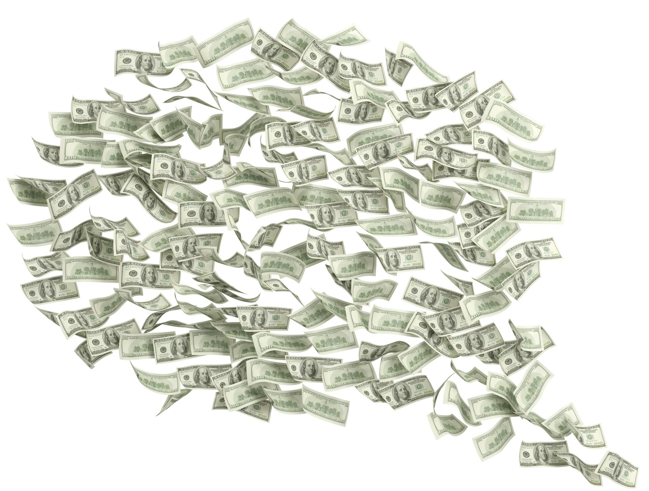 flying dollar bills in form think box