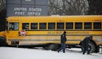 At the corner of Minnehaha Ave E. and Birmingham in St. Paul, a school bus nearly crashed into a post office Monday morning. A couple children were ta