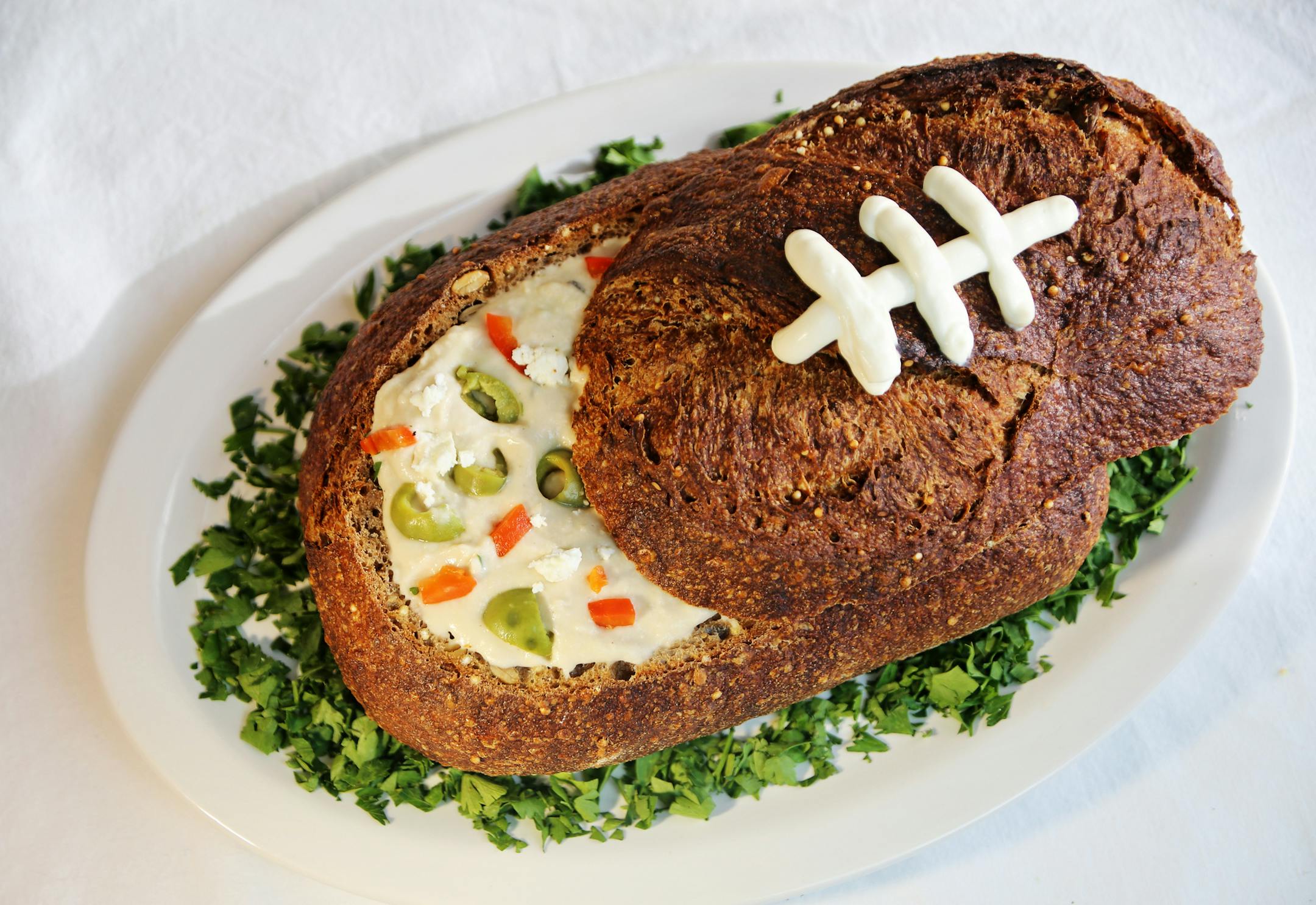 White Bean Hummus in a Football. Photo by Robin Asbell * Special to the Star Tribune