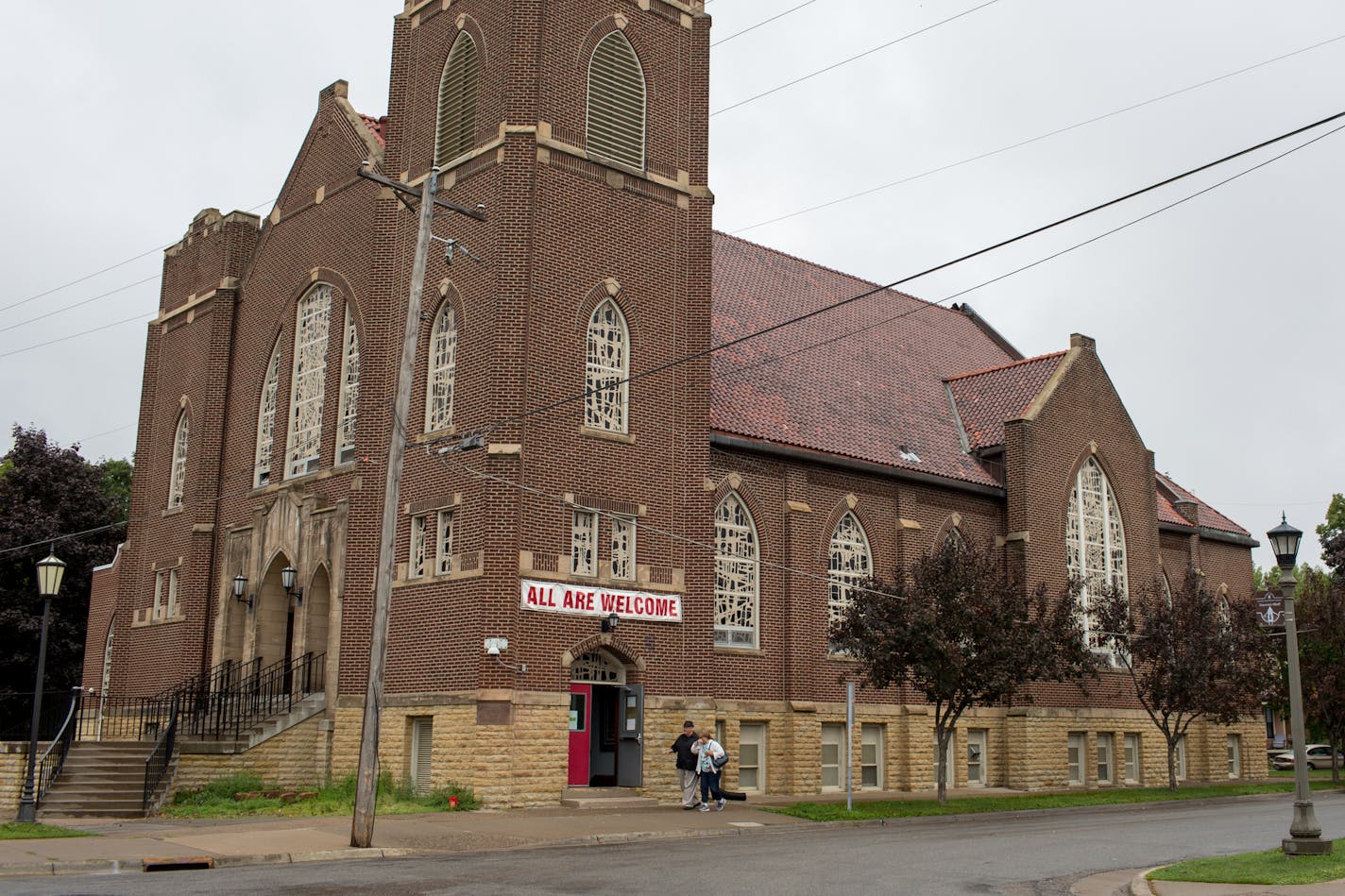 People exit the Listening House at First Lutheran Church. ] COURTNEY PEDROZA &#x2022; courtney.pedroza@startribune.com; The Listening House at First Lutheran Church; a day shelter for the homeless and needy; Aug. 3, 2017; St. Paul