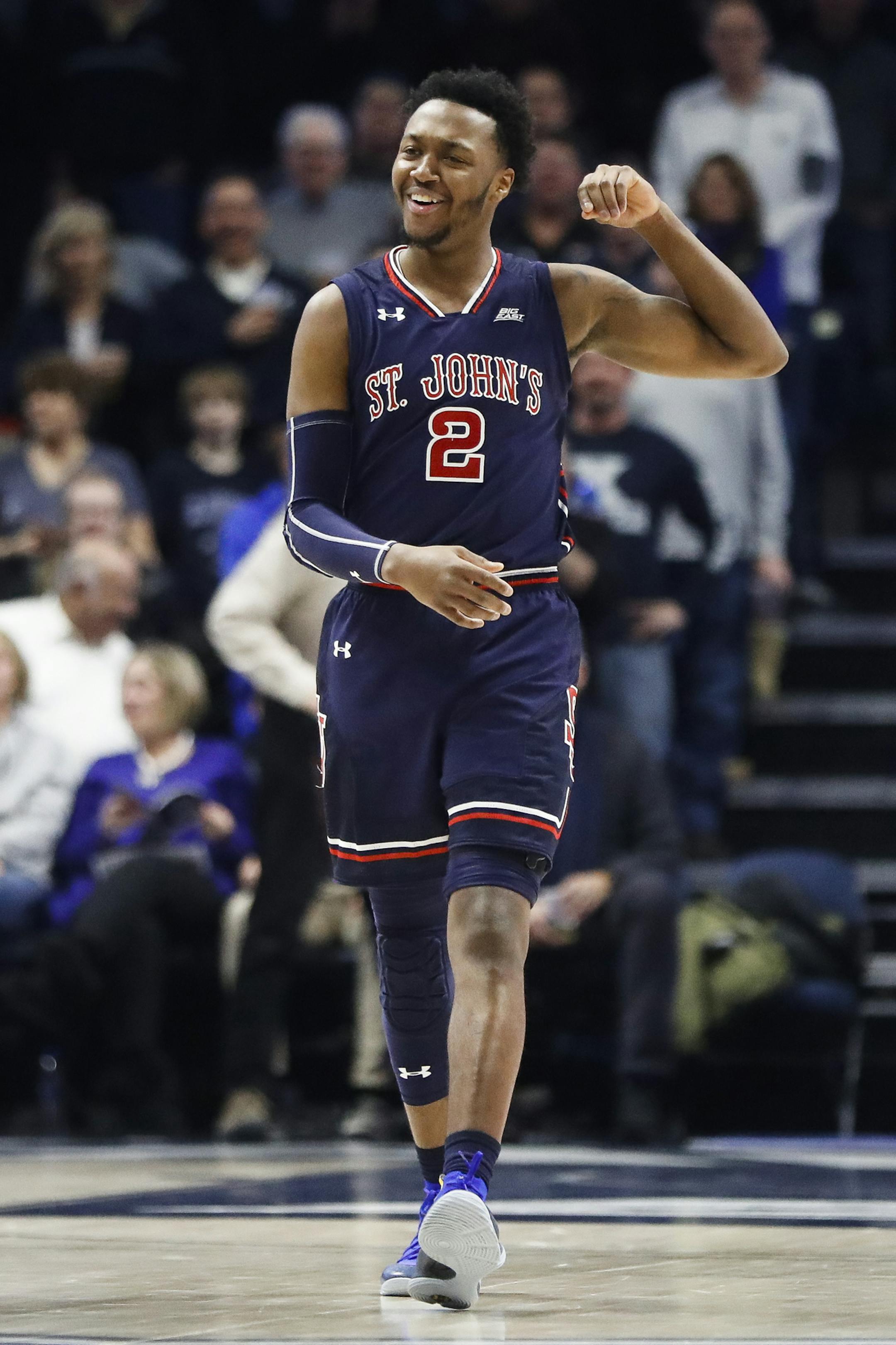 St. John's Shamorie Ponds reacts in the first half of an NCAA college basketball game against Xavier, Wednesday, Jan. 17, 2018, in Cincinnati. (AP Photo/John Minchillo) ORG XMIT: OHJMOTK