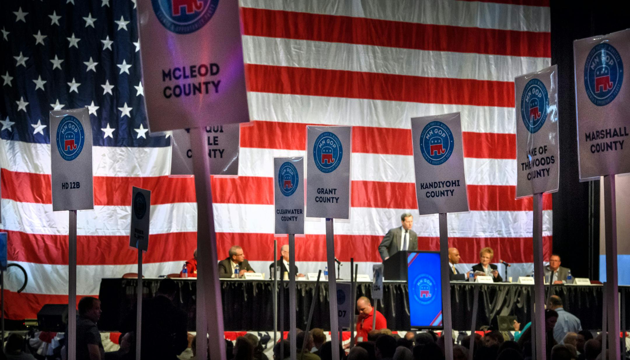GOP State Chairman Keith Downey spoke at the beginning of the State Central Committee meeting of the Minnesota State Convention, Duluth. ] GLEN STUBBE * gstubbe@startribune.com Friday, May 20, 2016 The Minnesota GOP gathers in the Duluth on Friday for their state convention at an uncertain time for the party. Republicans in the state remain badly split over Donald Trump, wondering how his presidential candidacy will affect the party's efforts to hold its state House majority and to rebuild its s