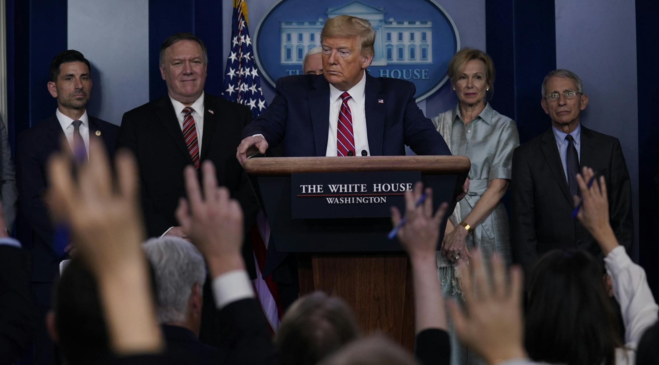 President Donald Trump takes questions during a coronavirus task force briefing at the White House, Friday, March 20, 2020, in Washington. (AP Photo/Evan Vucci)
