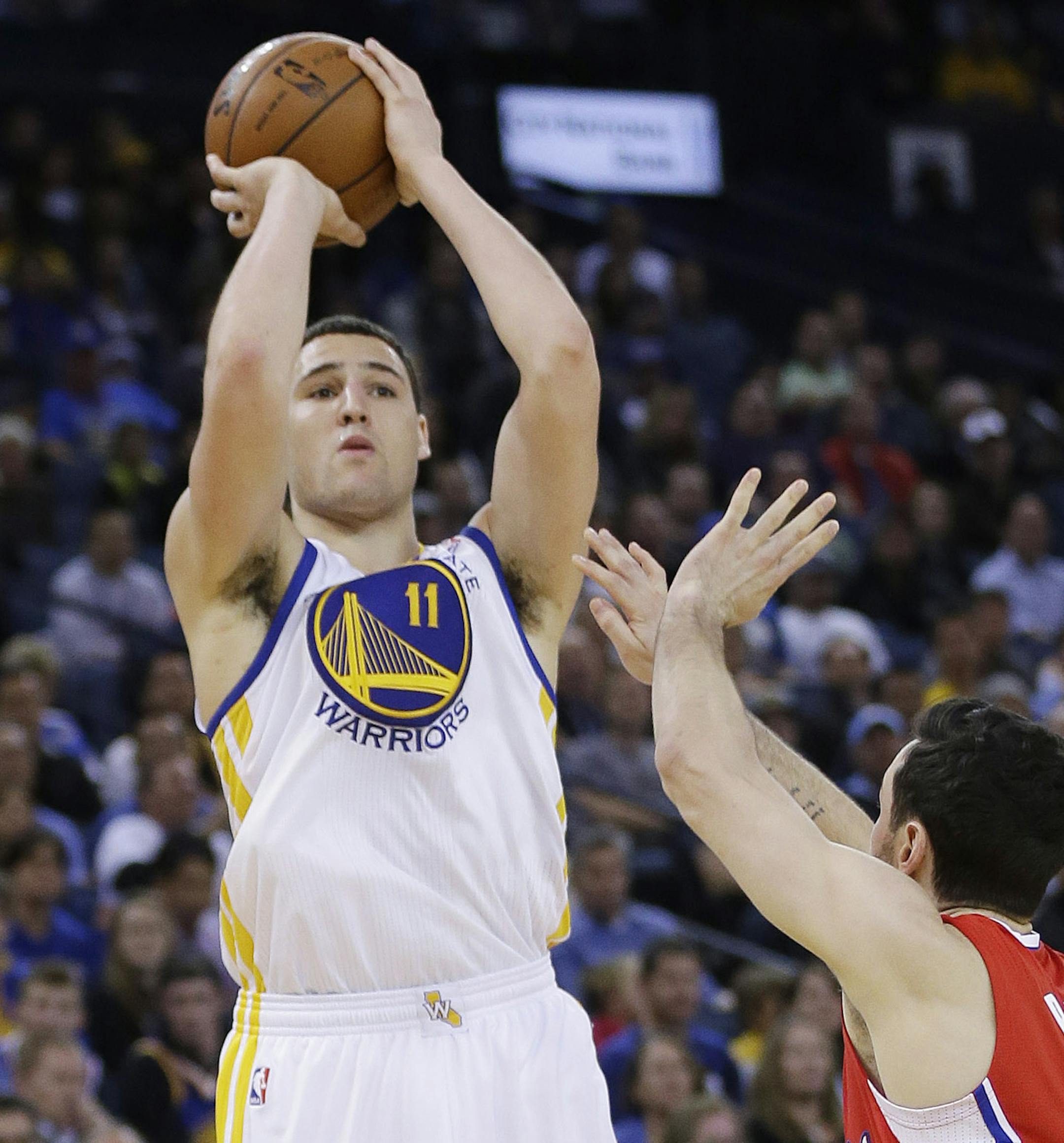 Golden State Warriors' Klay Thompson during an NBA basketball game against the Los Angeles Clippers on Thursday, Jan. 30, 2014, in Oakland, Calif. (AP Photo) ORG XMIT: OAS238