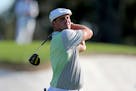 Bryson DeChambeau tees off on the 3rd hole during the second round of the Masters