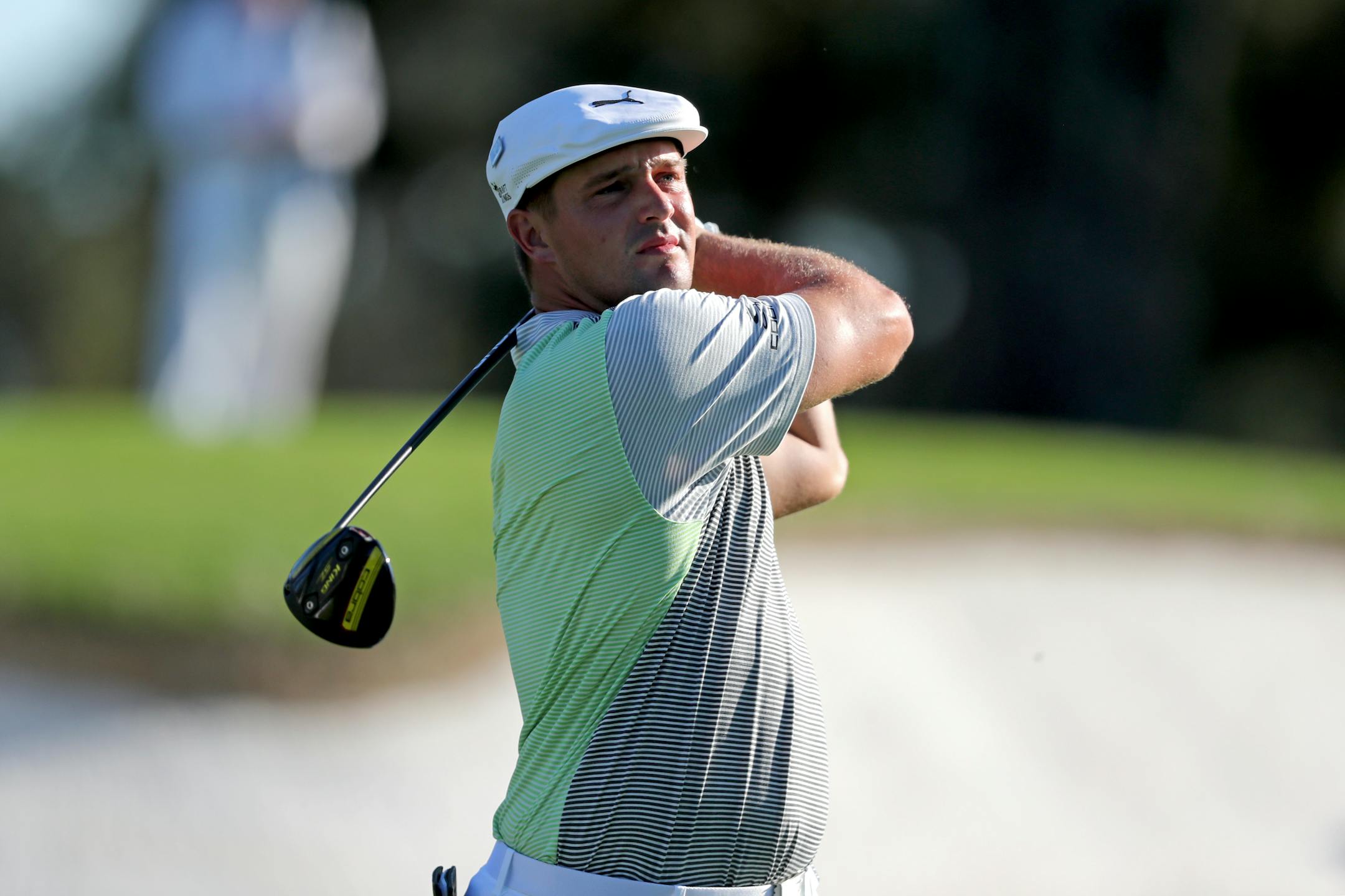 Bryson DeChambeau tees off on the 3rd hole during the second round of the Masters