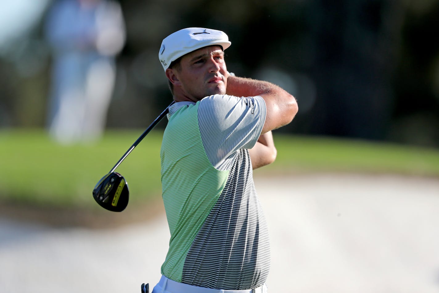 Bryson DeChambeau tees off on the 3rd hole during the second round of the Masters