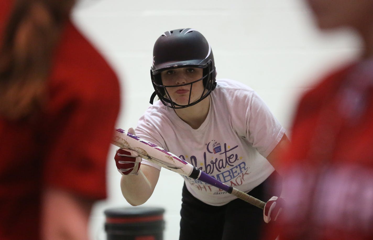 Pitcher Anna Pipenhagen worked on her bunting during practice. (Kyndell Harkness, Star Tribune)