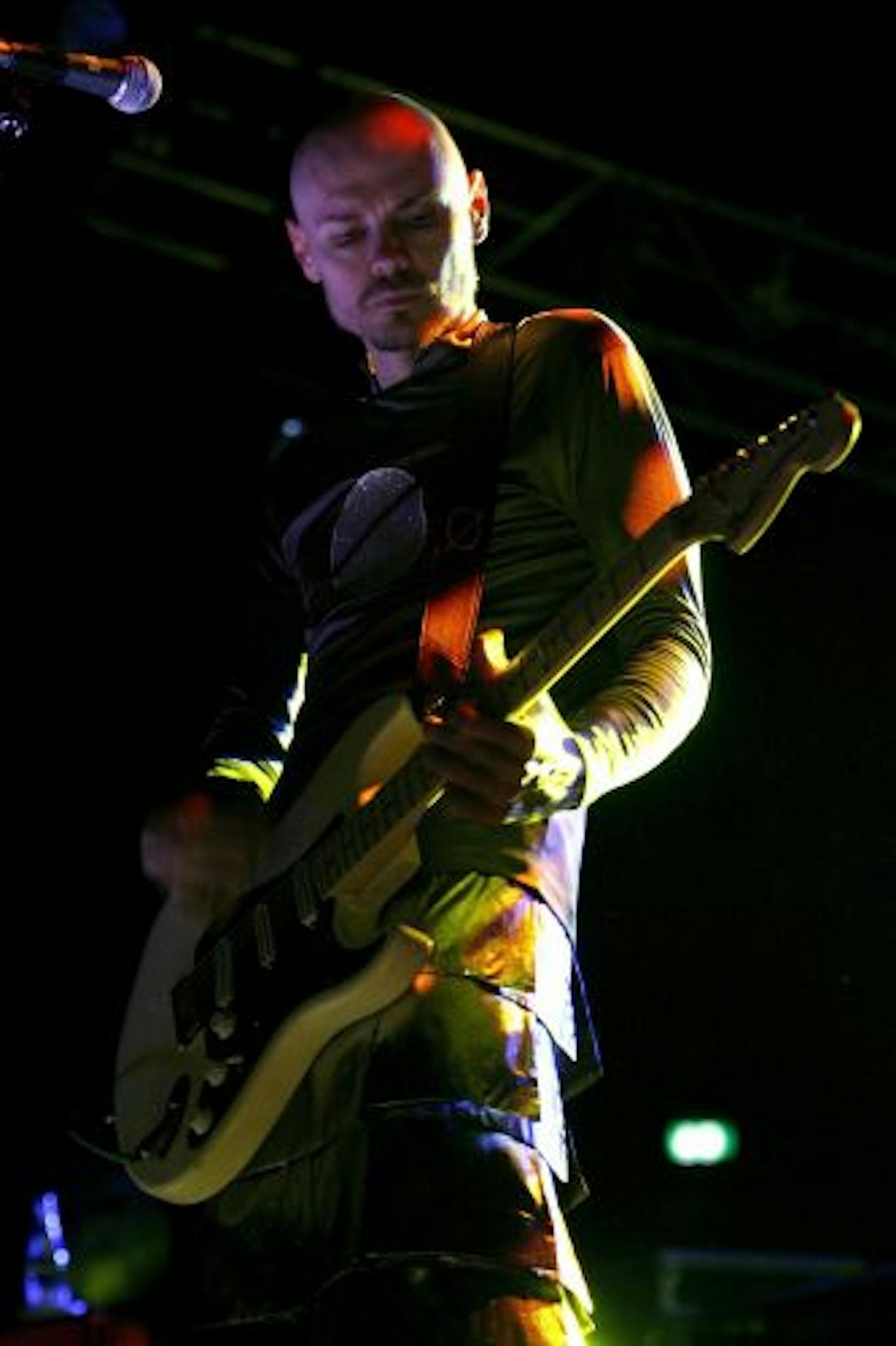Billy Corgan, singer of Smashing Pumpkins, performs on stage, Tuesday, Feb. 5, 2008 in Zurich, Switzerland.
