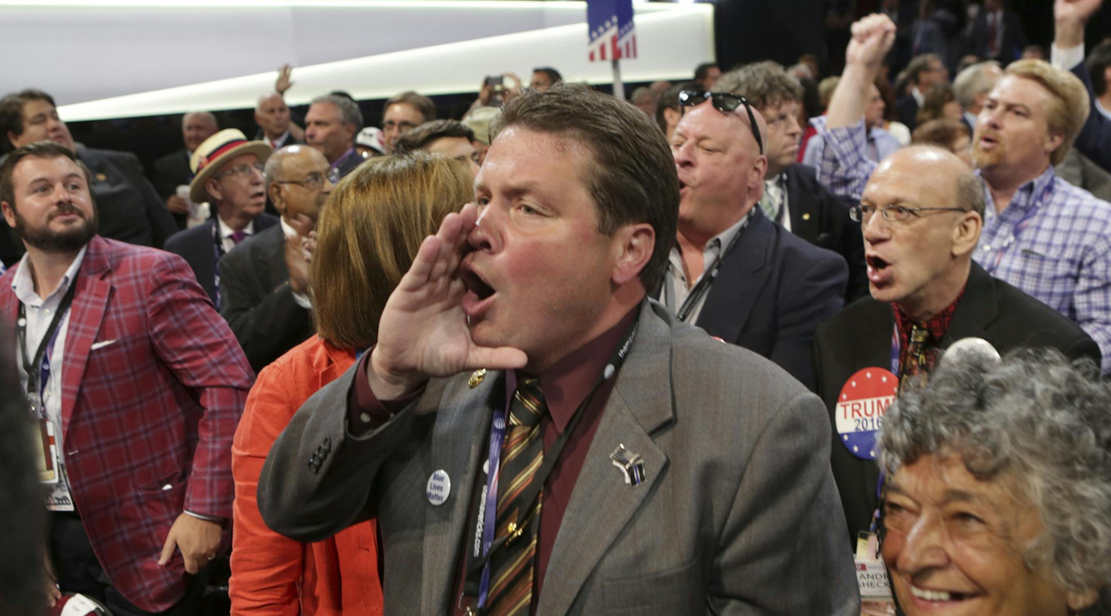 People boo as Sen. Ted Cruz speaks at the Republican National Convention in Cleveland, July 20, 2016. Cruz spoke to mounting boos and chants of ìKeep your pledge!î as he declined to explicitly endorse Donald Trump. (Sam Hodgson/The New York Times) ORG XMIT: MIN2016072023420313