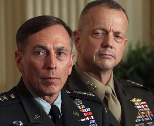 Lt. Gen. John Allen of the U.S. Marine Corps, right, and Gen. David Petraeus of the U.S. Army, at the White House on April 28, 2011.
