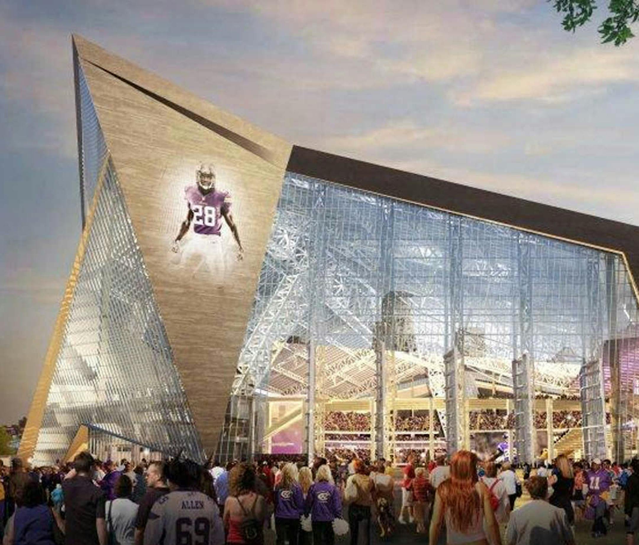 FILE - This fie handout released May 13, 2013, by the Minnesota Sports Facilities Authority and the Minnesota Vikings shows the new Vikings stadium in this rendering by HKS Sports and Entertainment Group. The Vikings say they'll raise their contribution to a new stadium to more than $500 million to make sure the project has everything they want. Vice President Lester Bagley says the extra money is the only way to preserve the design and features in the new stadium, which will now cost more than