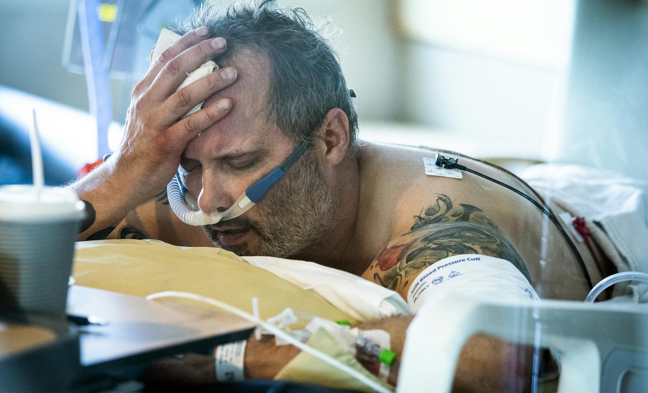 A front-page photo from Nov. 22: COVID-19 patient Michael Wright in the prone position to increase oxygenation while at Regions Hospital.